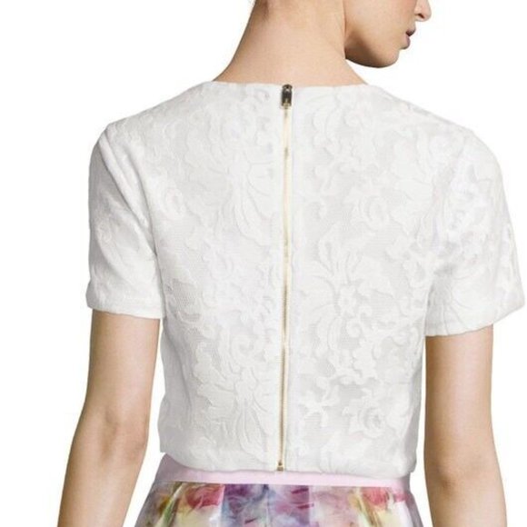 NWT Ted Baker Maire White Lace Mesh Crop Top Size 0 6 Short Sleeve Zip Back - Picture 4 of 15